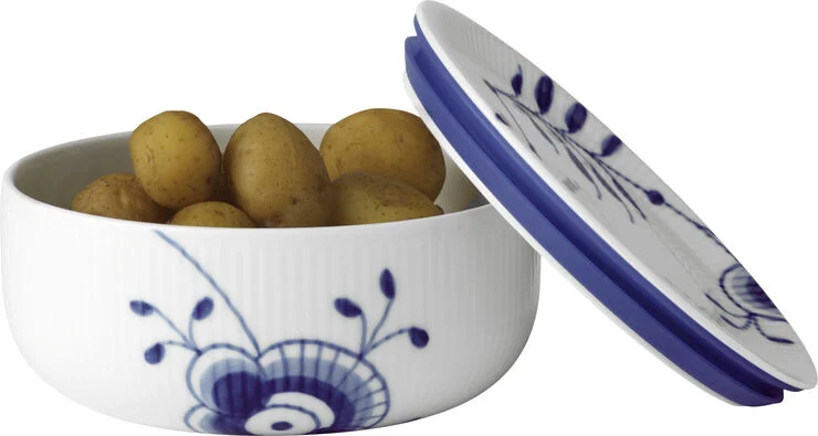 Royal Copenhagen BLÅ MEGA RIFLET OPBEVARINGSKRUKKE 15 CM Hvid