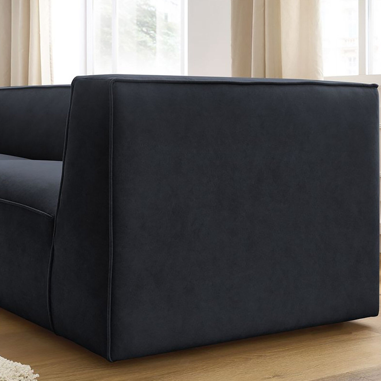 Bobochic Canapé droit fixe 3 places en Velours Molière bleu foncé - 233x99x71 cm