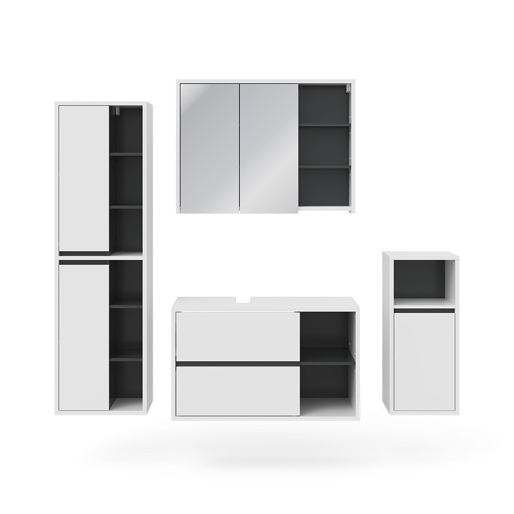 Vicco Badmöbelset Viola Weiß Anthrazit modern Badezimmerschrank Badschrank Badezimmermöbel Waschtischunterschrank Spiegelschrank Midischrank Hochschrank Schranktür Schrankfach Ablage Aufbewahrung