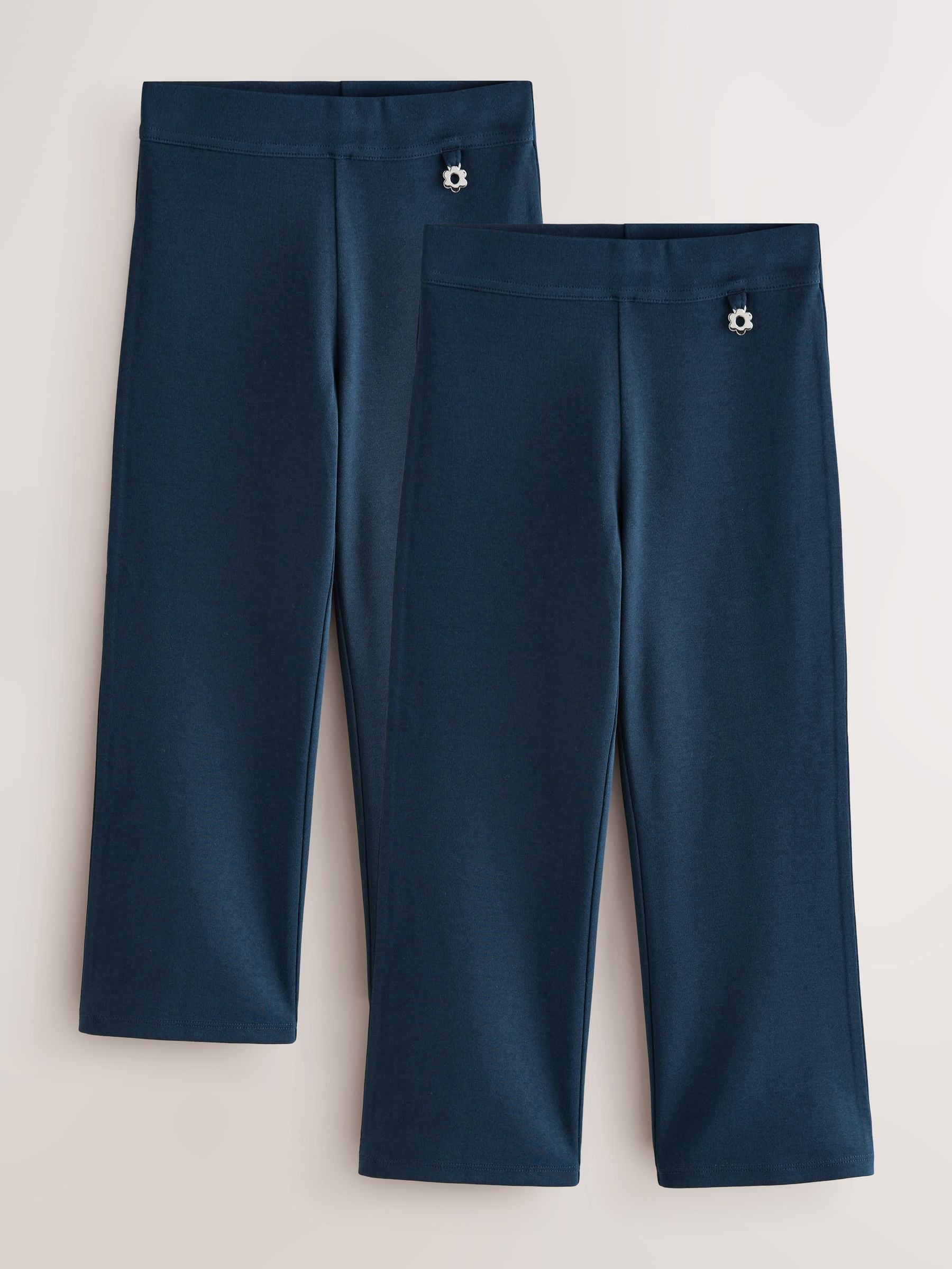 Donkerblauw - 2 schoolbroeken met hoog aandeel katoen, stretchy, bootcut en elastische tailleband (3-17jr)