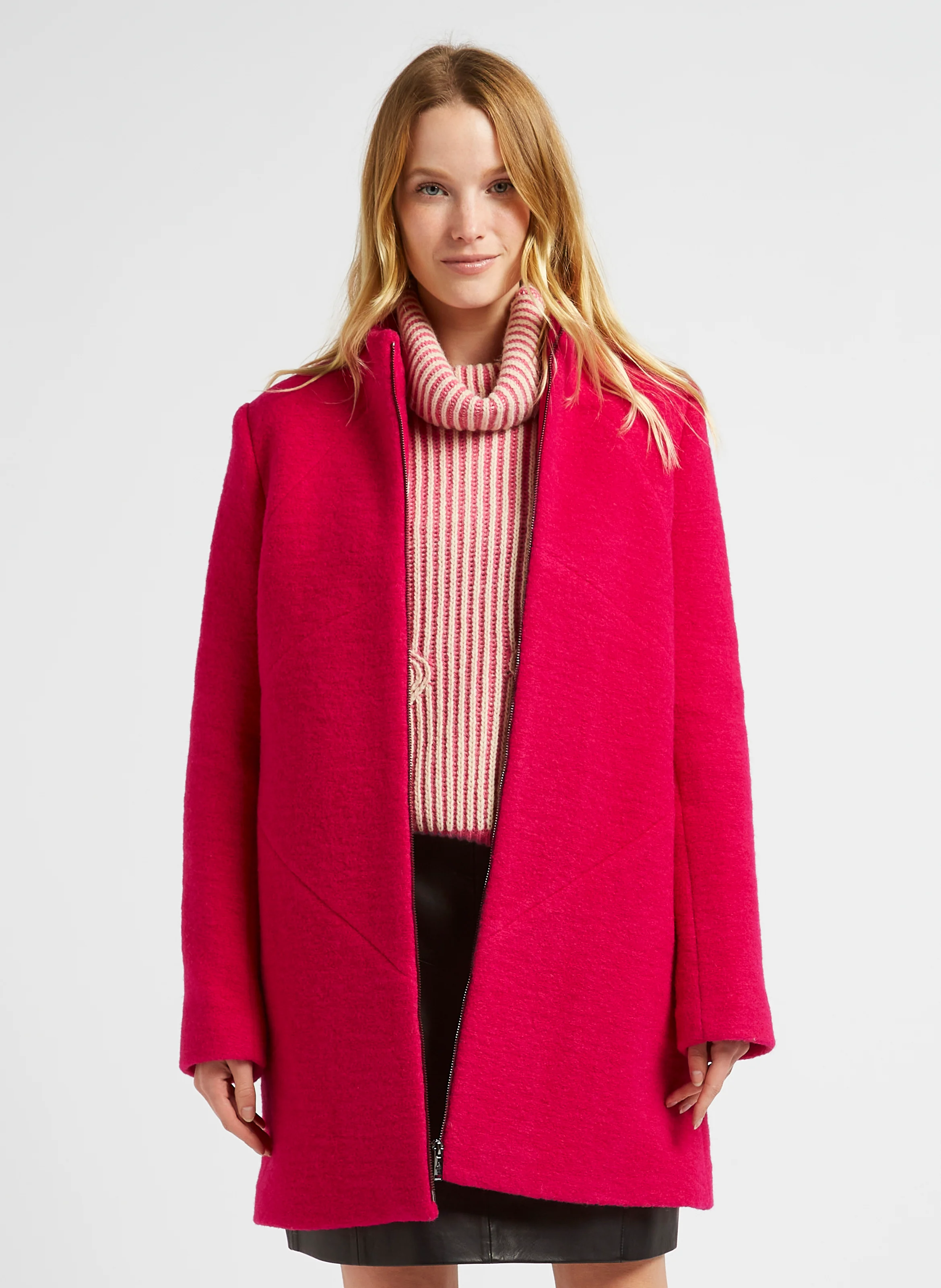 DOFFEN - Manteau ample col montant en laine mélangée | Rose
