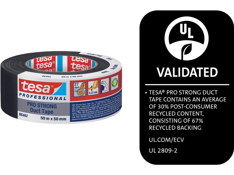 tesa Klebeband Pro Strong Duct Tape Grau, 50 m x 38 mm Klebeband mit extra starkem Halt – Duct Tape für Reparaturen, zum Befestigen, Abdichten und mehr