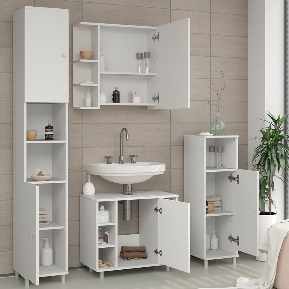 Vicco Badmöbel Set Fynn Badezimmer Spiegel Kommode Unterschrank Bad Weiß