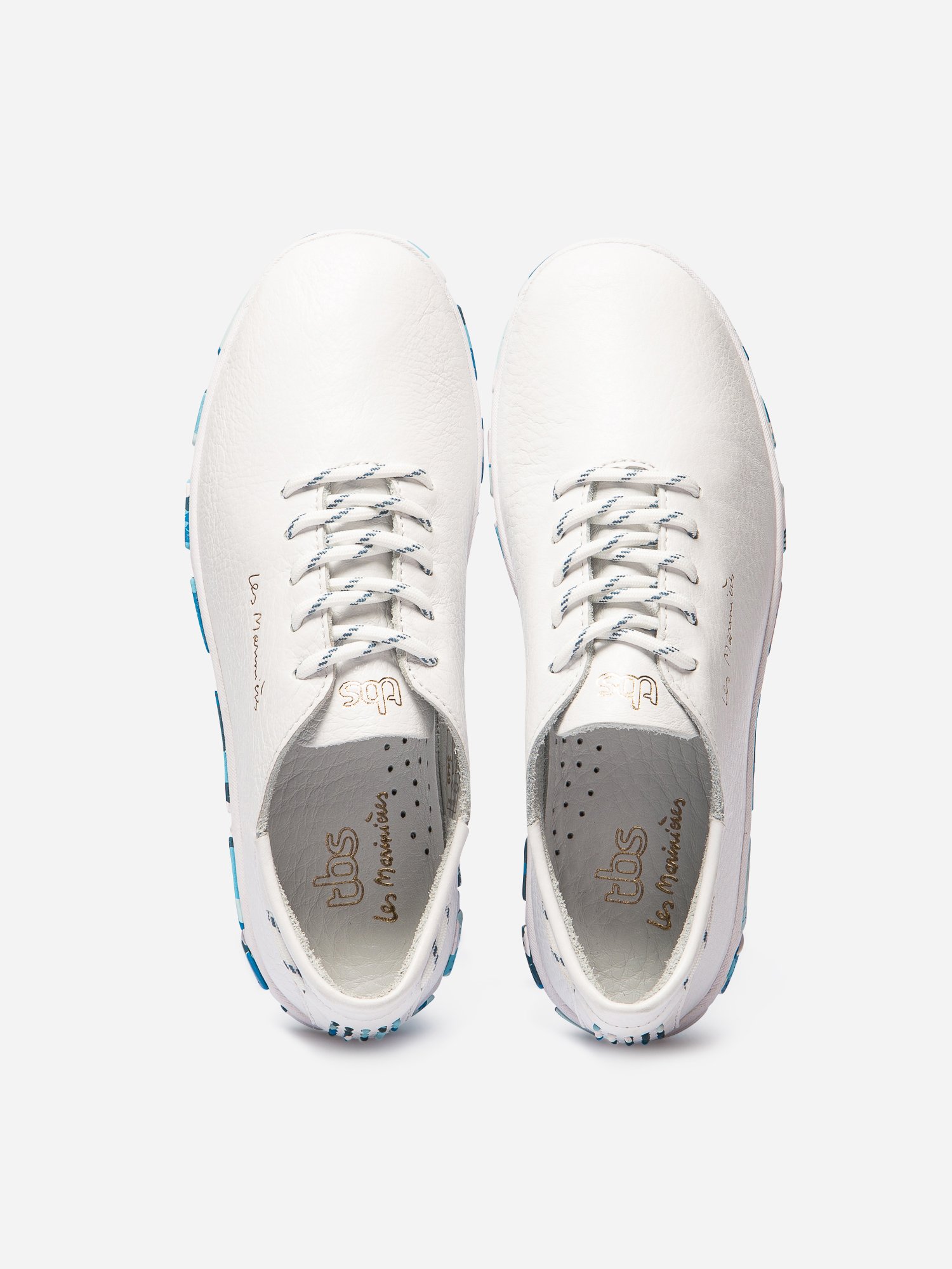 Tennis Femme Confort Cuir Blanc Semelle Bleue