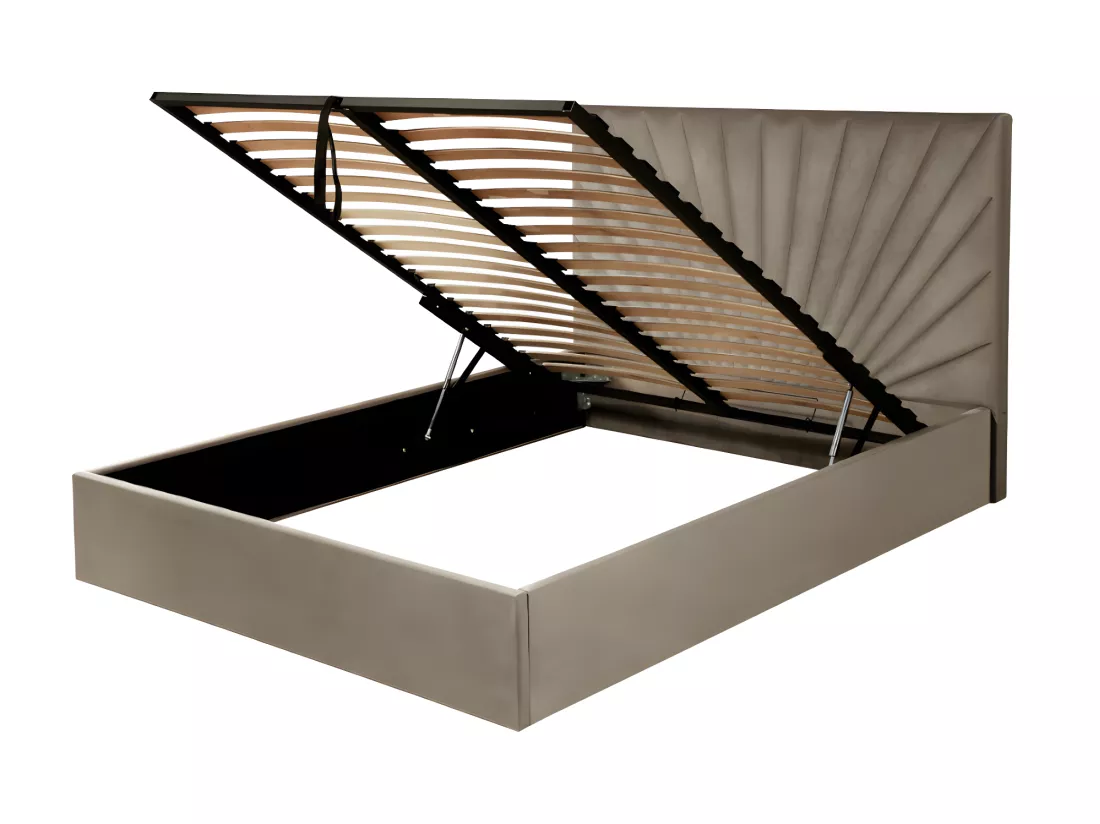 Lit coffre 160 x 200 cm - Velours - Taupe + Matelas - RILIODA de Pascal Morabito