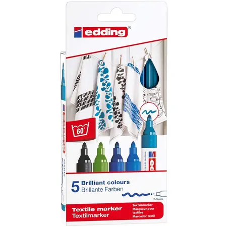 edding 4500 Textilmarker, 2-3mm, kalte Farben, 5 Stück