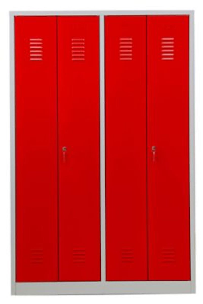 PROREGAL Garderobekast Camel 4 Compartimenten & 2 Sloten HxBxD 180 x 117 x 50 cm Cilinderslot Grijs-Rood