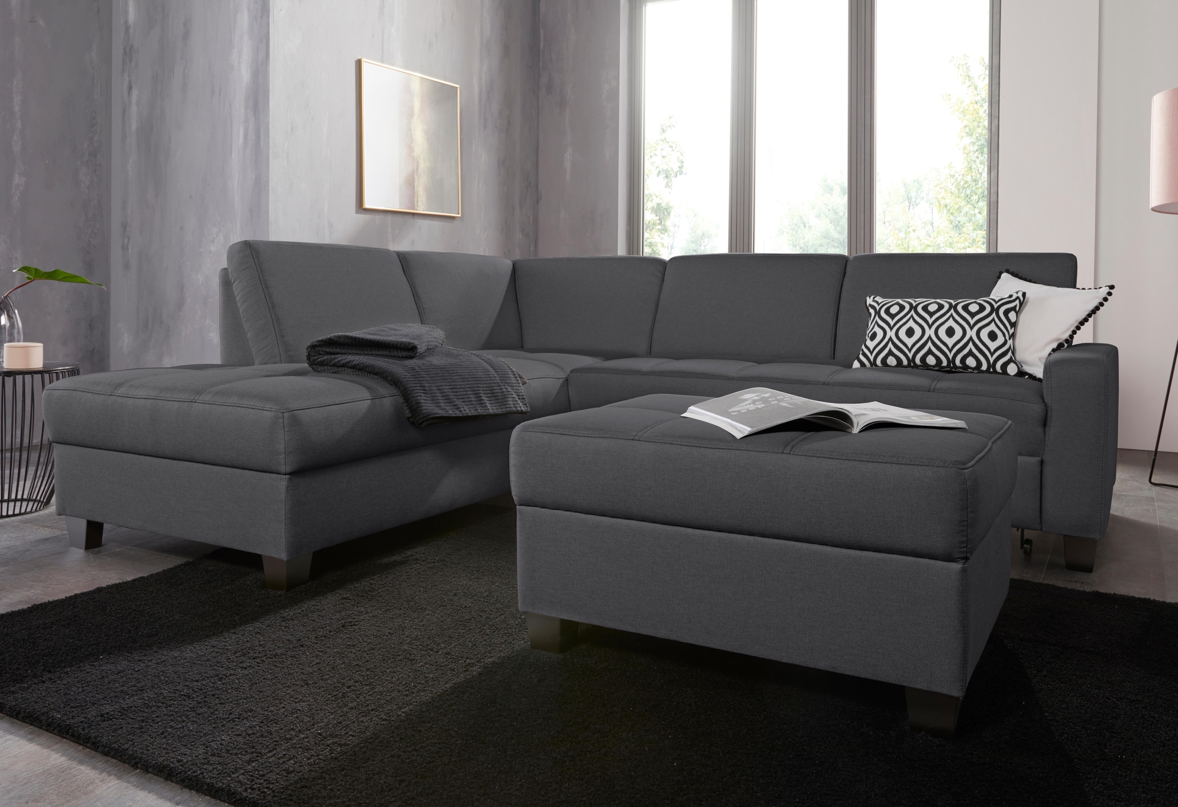 DOMO collection Ecksofa »Florentina zeitlos und elegant, Sitznähte als Designelement, L-Form« wahlweise mit Bettfunktion, mit Kontrastnaht, Komfortsitzhöhe 47cm