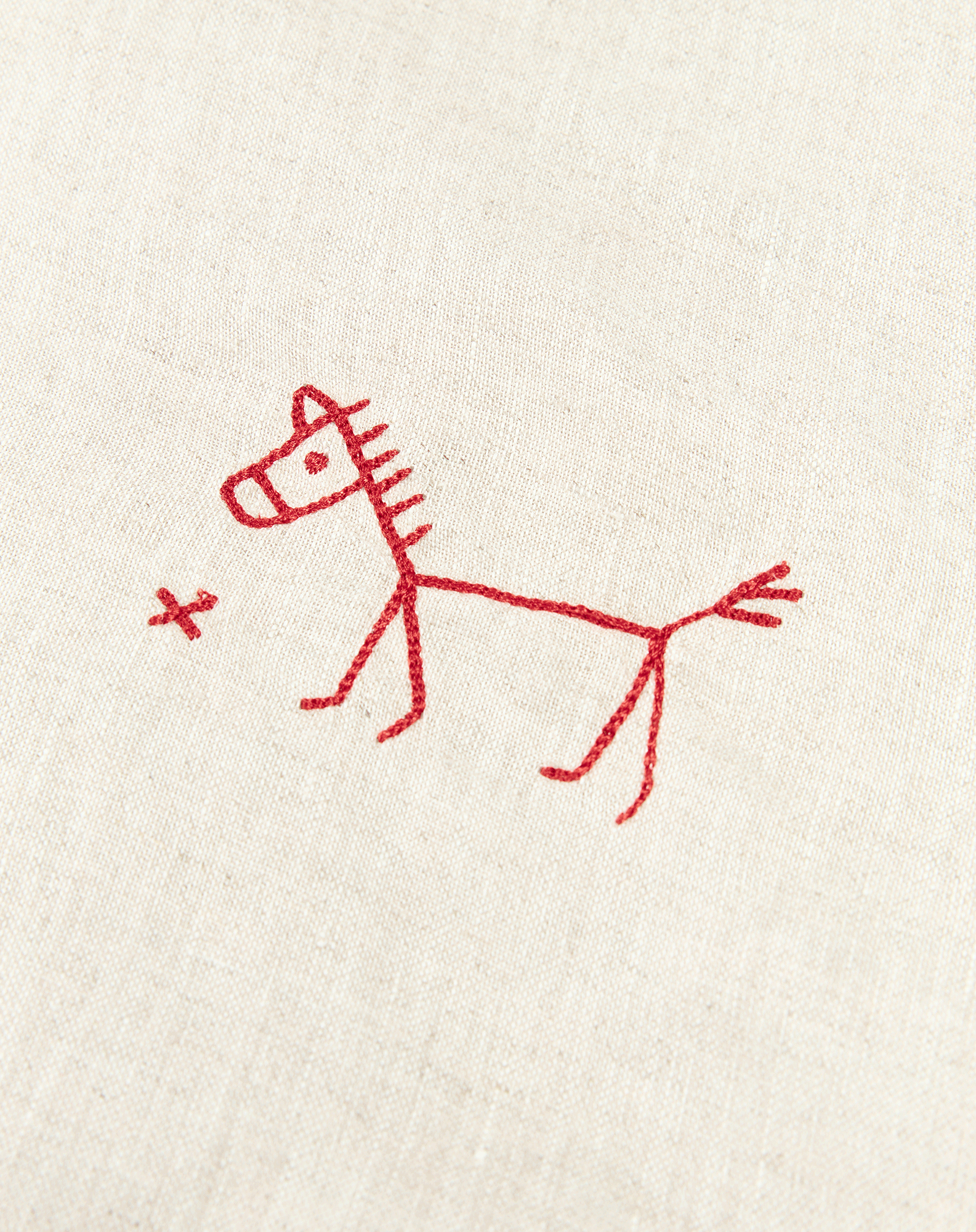 Couverture d'hiver brodée l1n0 en lin français | Beige