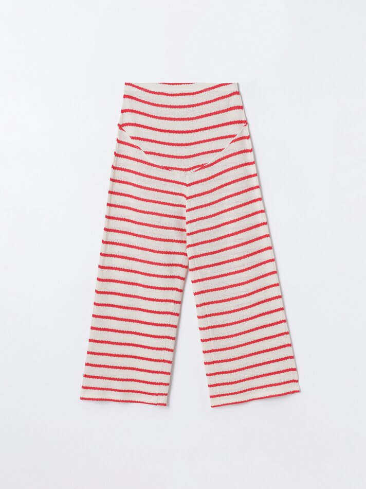 Calças de maternidade, malha cropped - Branco/vermelho