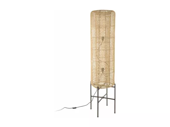 ALIDA - Lampadaire 39x39cm rotin naturel pieds acier noir