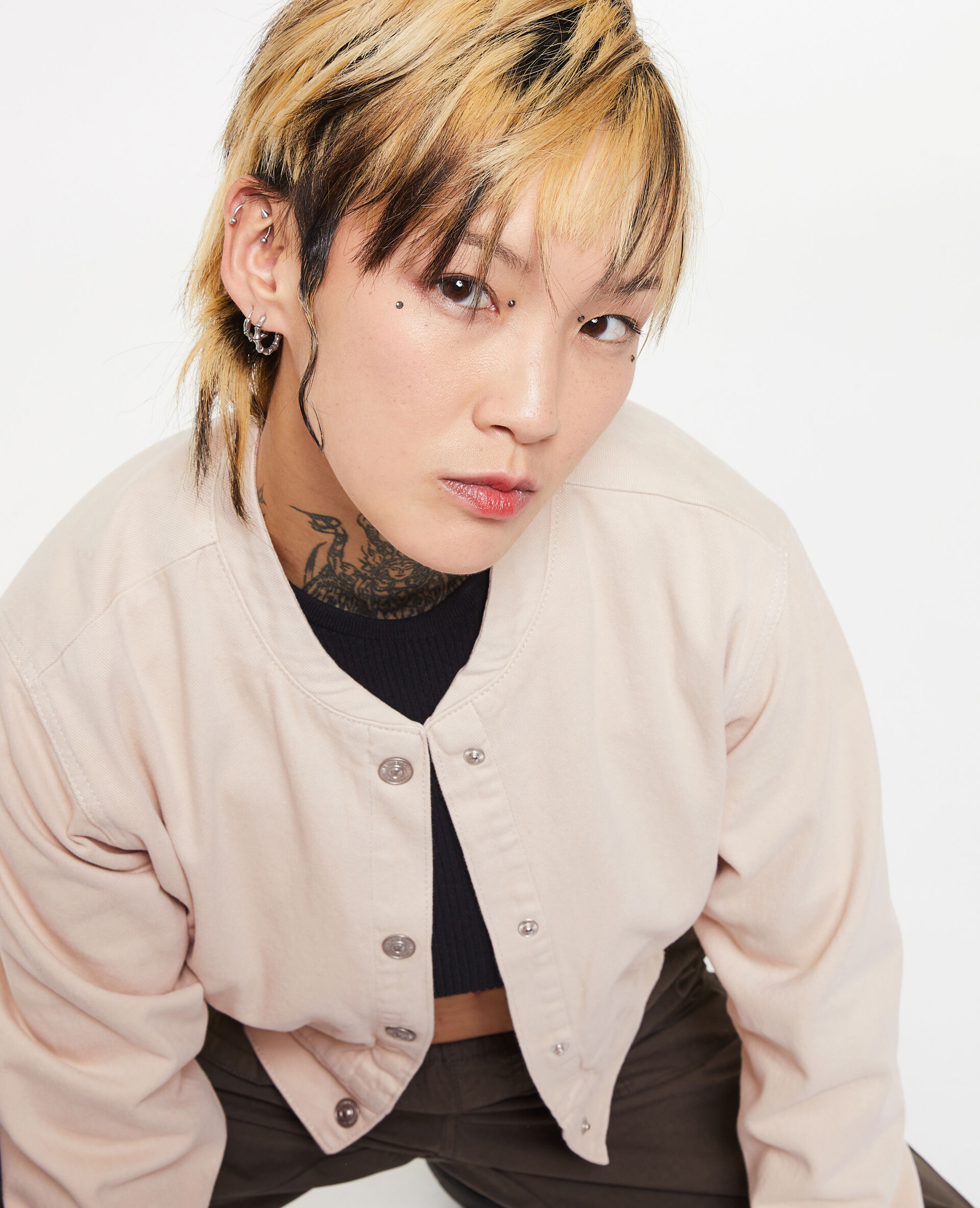 Bomber court en toile denim - Blanc