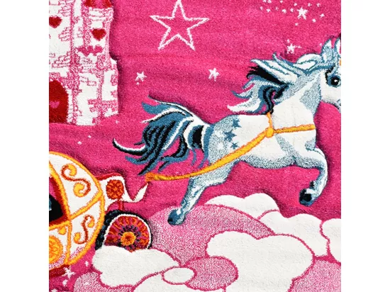 Tapis enfant Ø140cm rond tissé rose motif animaux CHATOLI
