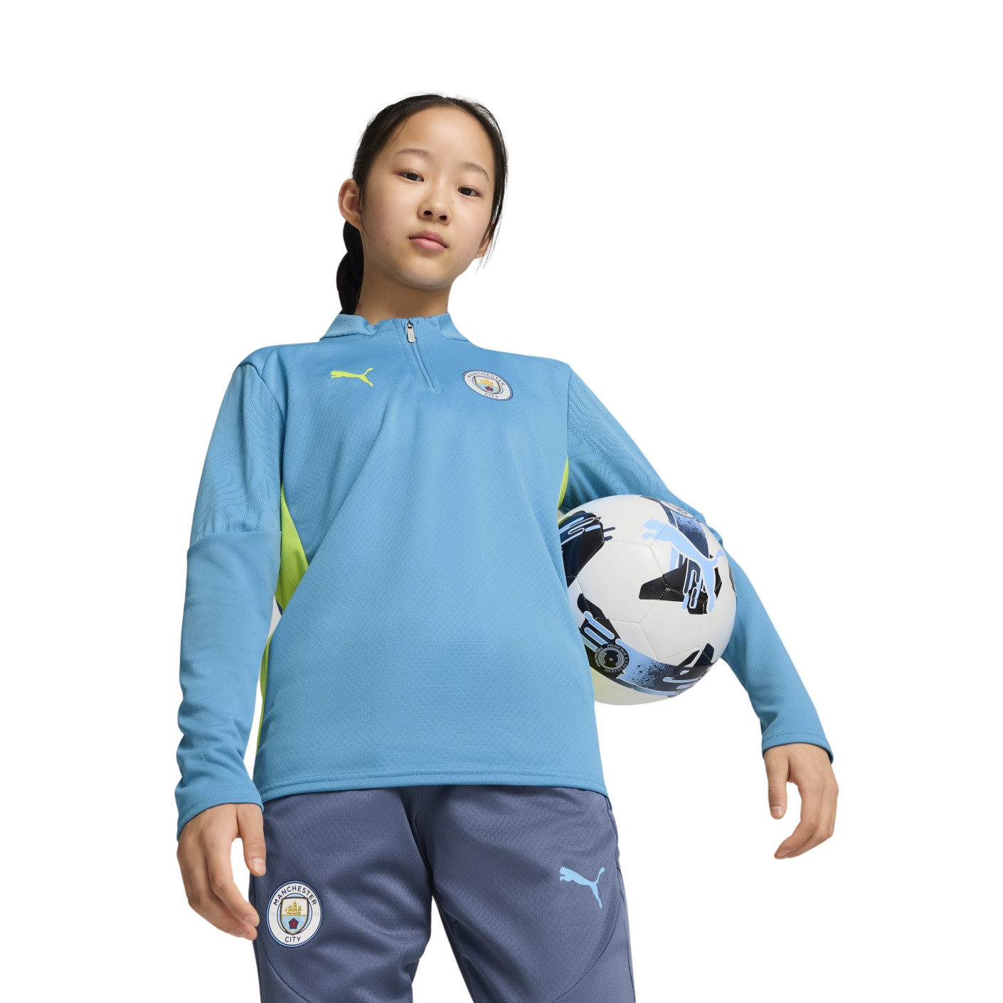 PUMA Manchester City Trainingstrui 1/4-Zip 2024-2025 Kids Lichtblauw Geel
