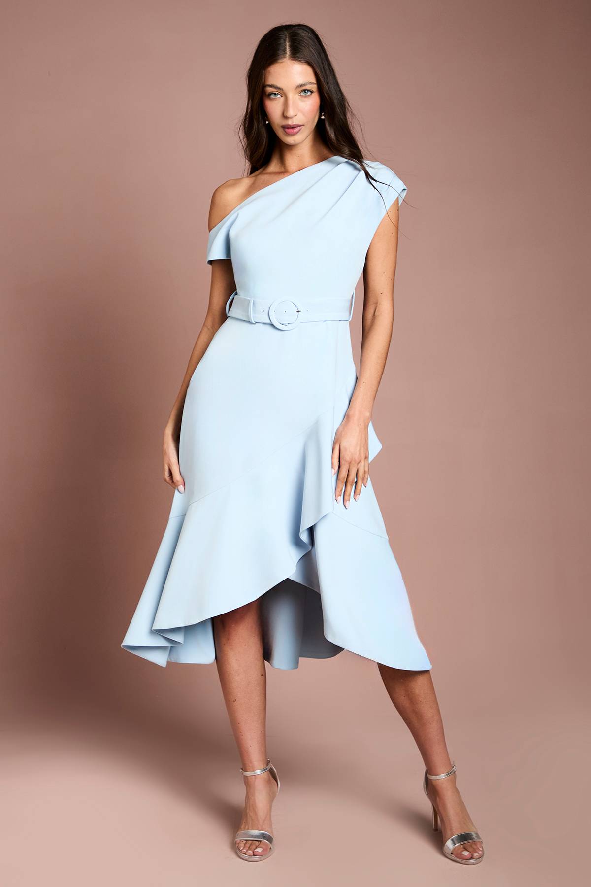 Coast Robe Midi En Crêpe À Épaule Dénudée Avec Détail De Volant Drapé Petite
