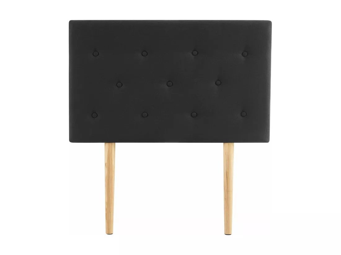 Tête de lit MAVELI 90 capitonnée, En tissu rembourré, Pieds en bois, Design élégant, Pour lits 90 cm, Noir