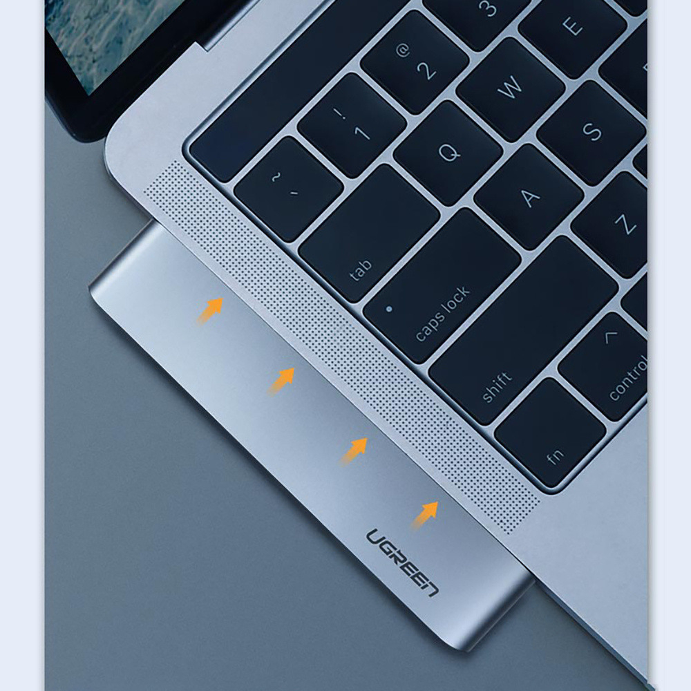 6 in 1 Dual USB C Multiport Adapter HUB mit 1x Thunderbolt 3 (100W/6k@60hz/40 Gbit/s) / 3x USB 3.2 / SD & Micro SD - Grau