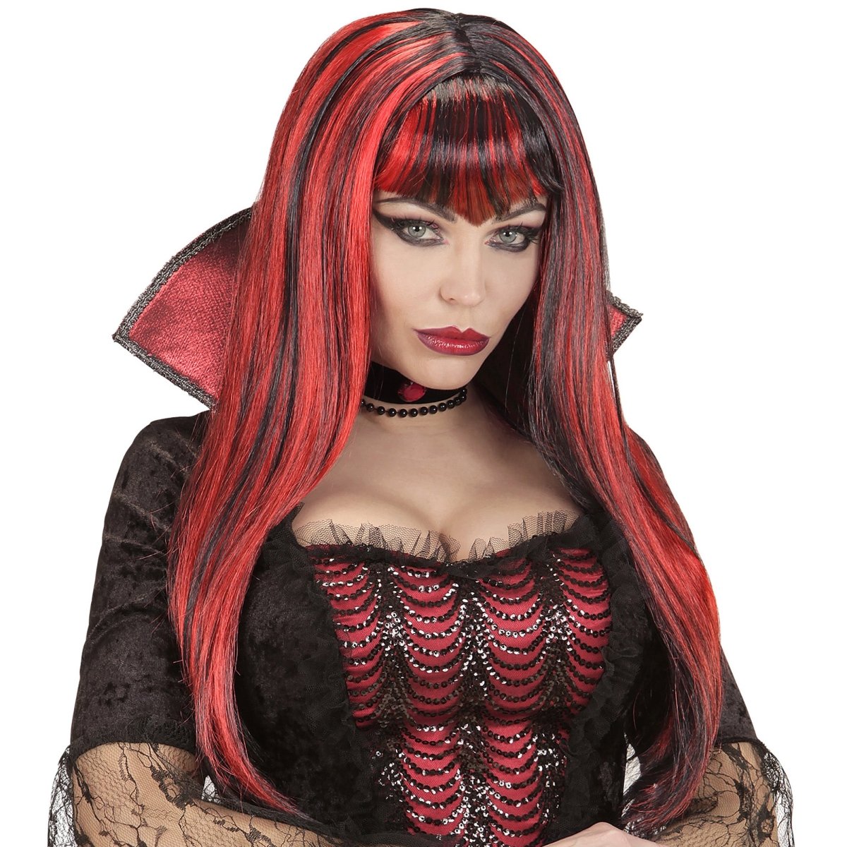 Halloween Pruik Rood Zwart Dames Vampier