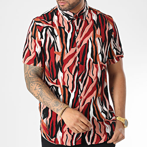 Chemise Manches Courtes Bordeaux Noir