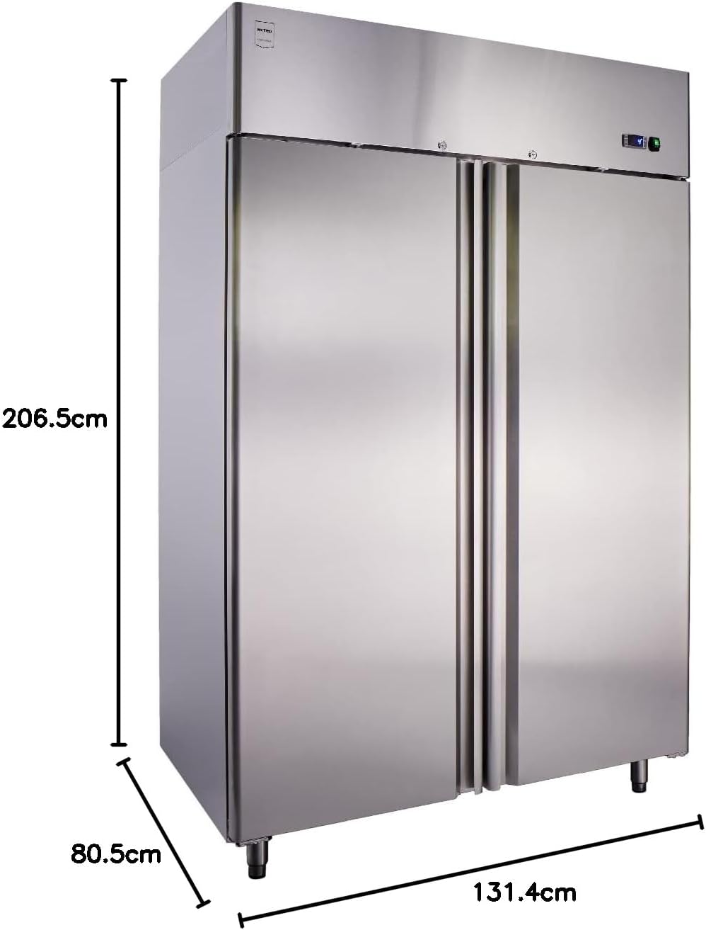 METRO Professional Armoire Réfrigérée Négative GFR1400, 131,4 x 80,5 x 206,5 cm, 940 L, Froid Ventilé, 980 W, avec Serrure, argenté, Frigo, Congélateur, 2 portes, Side by Side