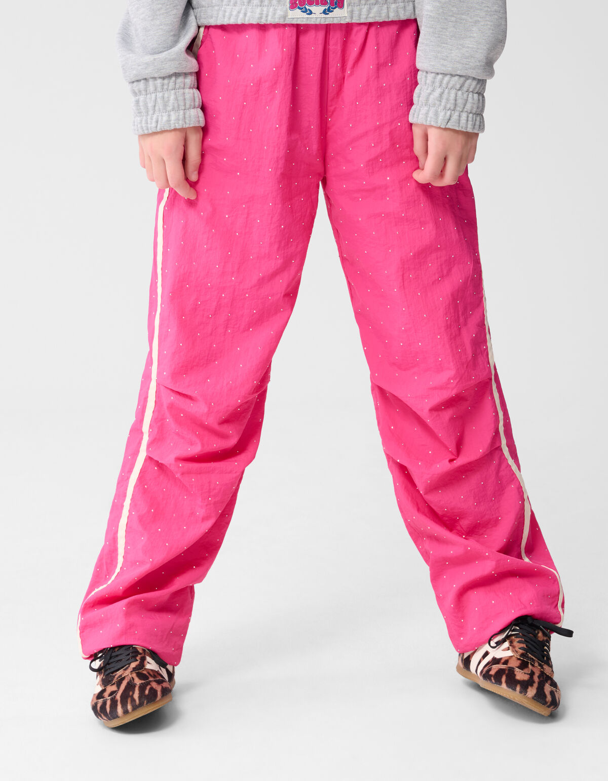 Strass Sporty Wide Leg Fit Broek Roze
