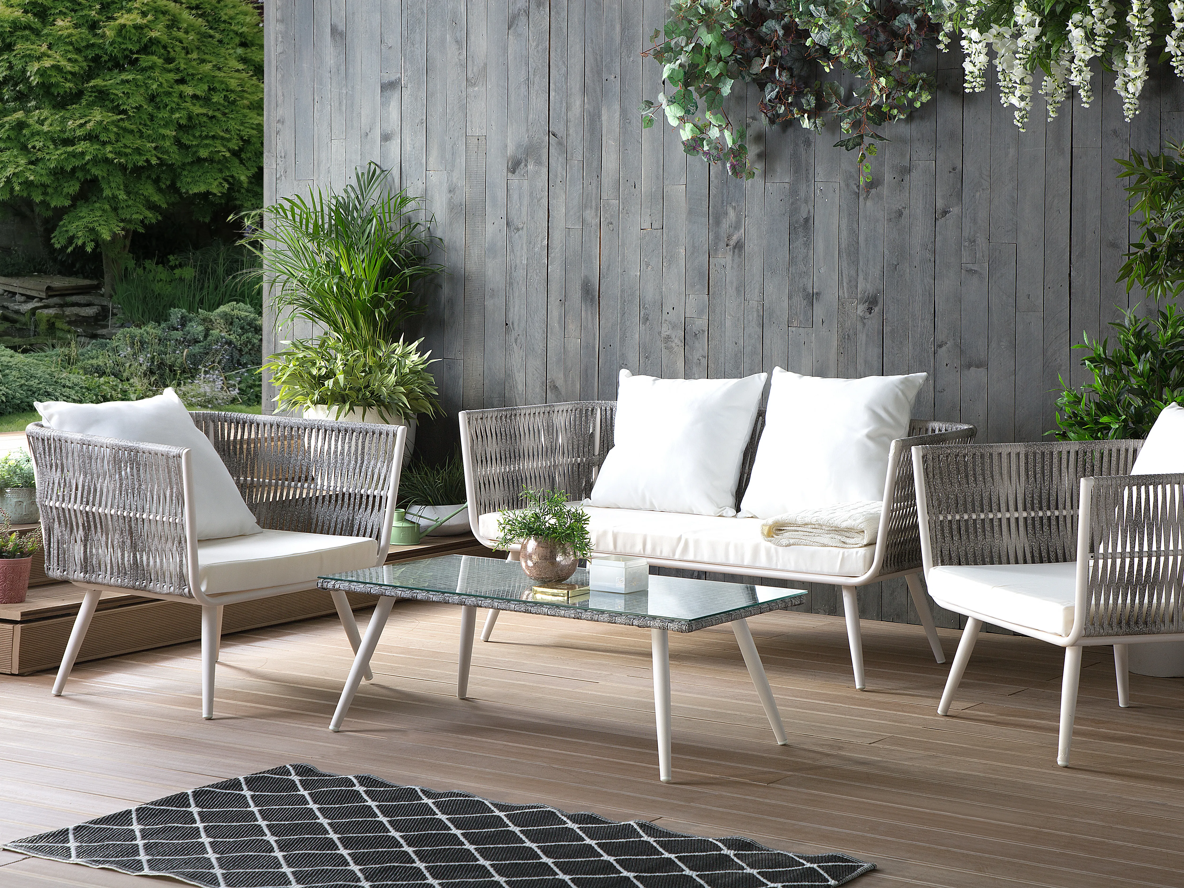 Loungeset met tafel 4-zits RAGUSA PE rotan Gebroken wit