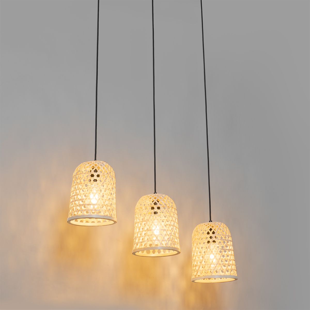 Oosterse hanglamp zwart met bamboe 3-lichts - Rayan