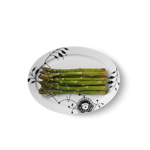 Royal Copenhagen Sort Mega Riflet Oval Tallerken, Hvid, Ø28 cm