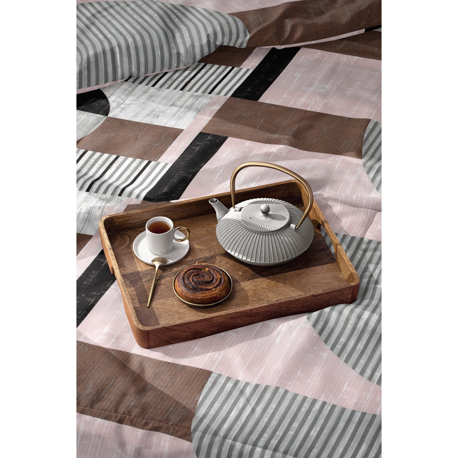 Bettwäsche Seersucker Geometrie beige-grau 160x210 65x100 Bettanzug Nord