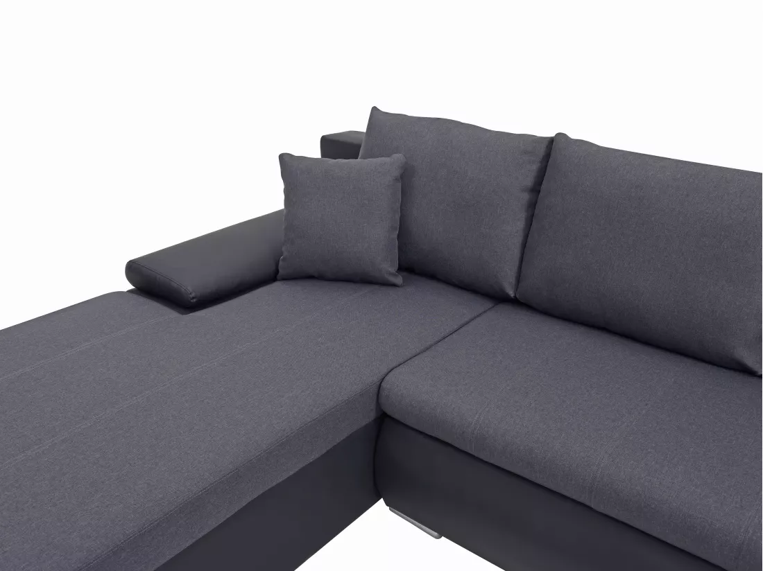 Canapé d'angle gauche panoramique convertible en simili et tissu noir et gris anthracite DAKOTA II