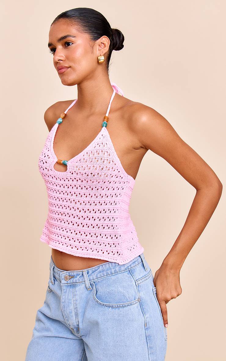 Rose Haut Licou En Crochet Avec Détails De Perles