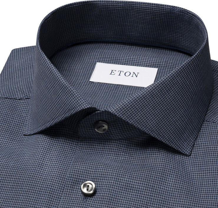 ETON Slim Fit Dark Blue Houndstooth Wrinkle Free Flannel Shirt Blå