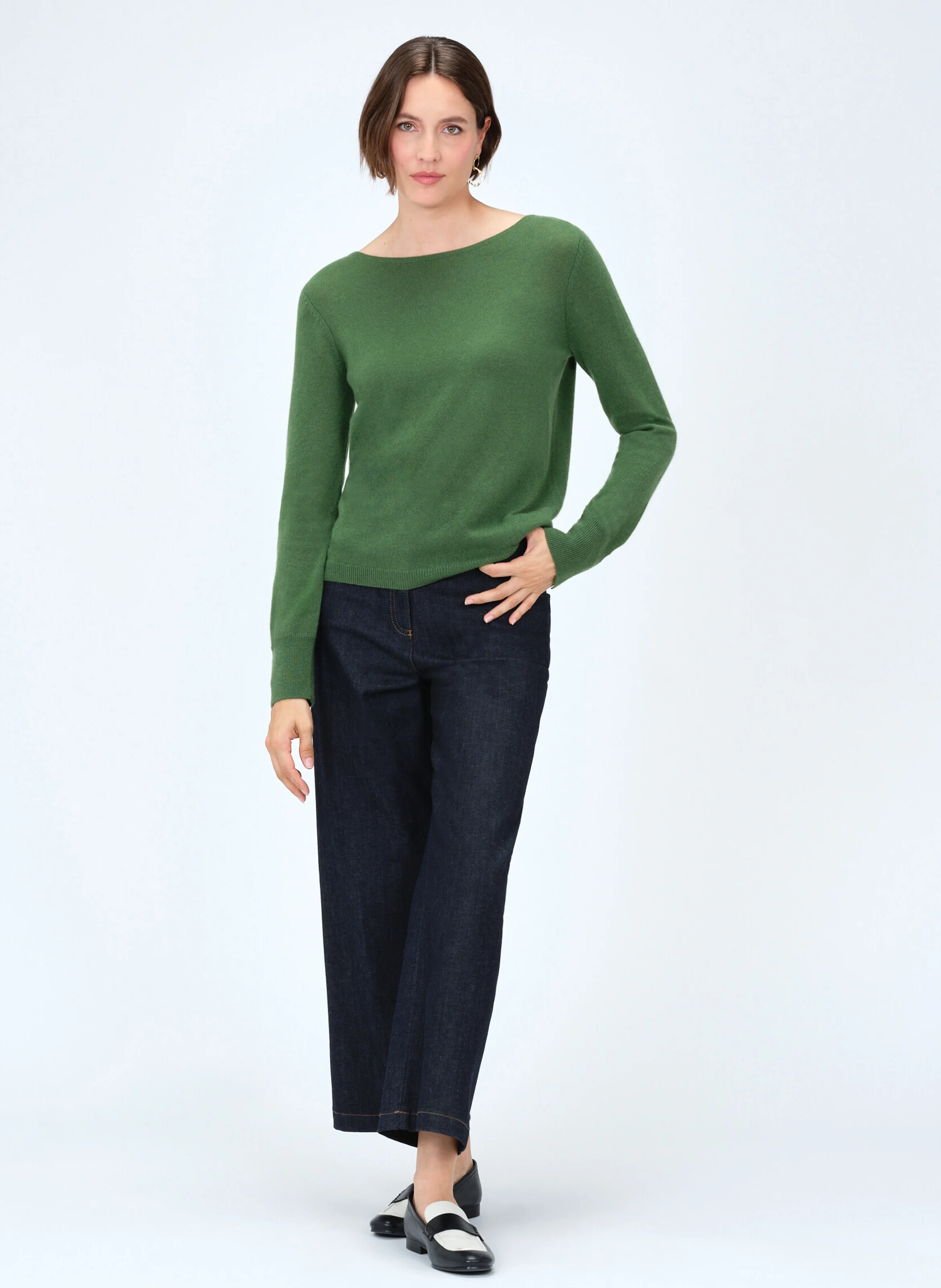 MZOAN - Pull droit col bateau en cachemire | Vert