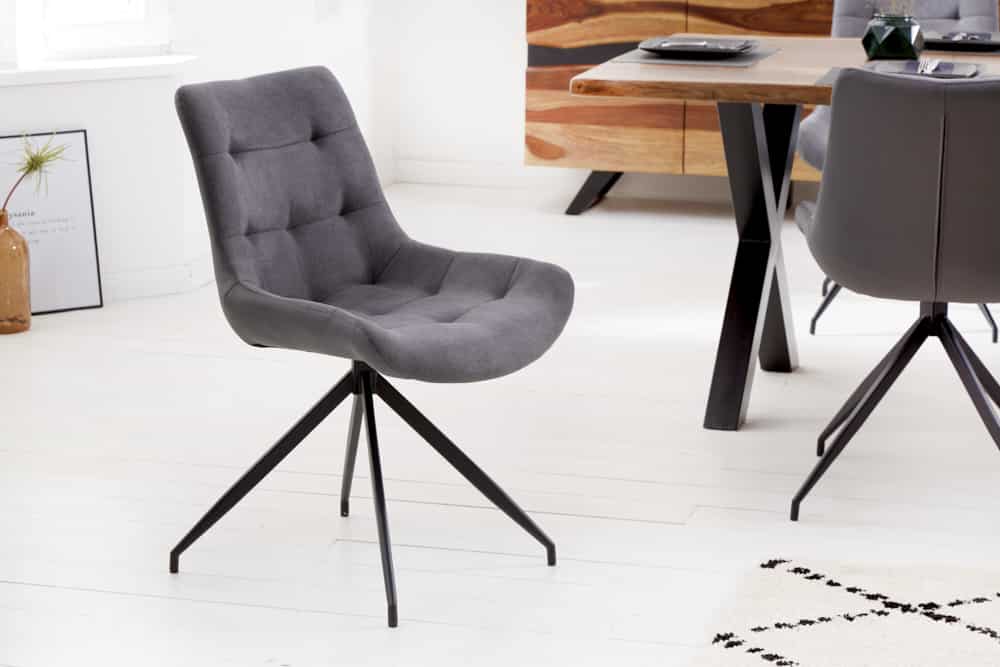 Design Stuhl DIVANI hellgrau Metallgestell schwarz im Retro Stil