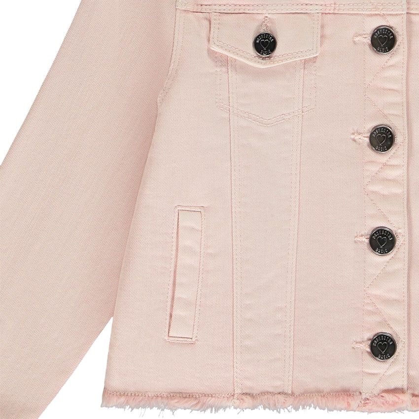 Veste en jean col rond et finition franges pour fille - Multicolore