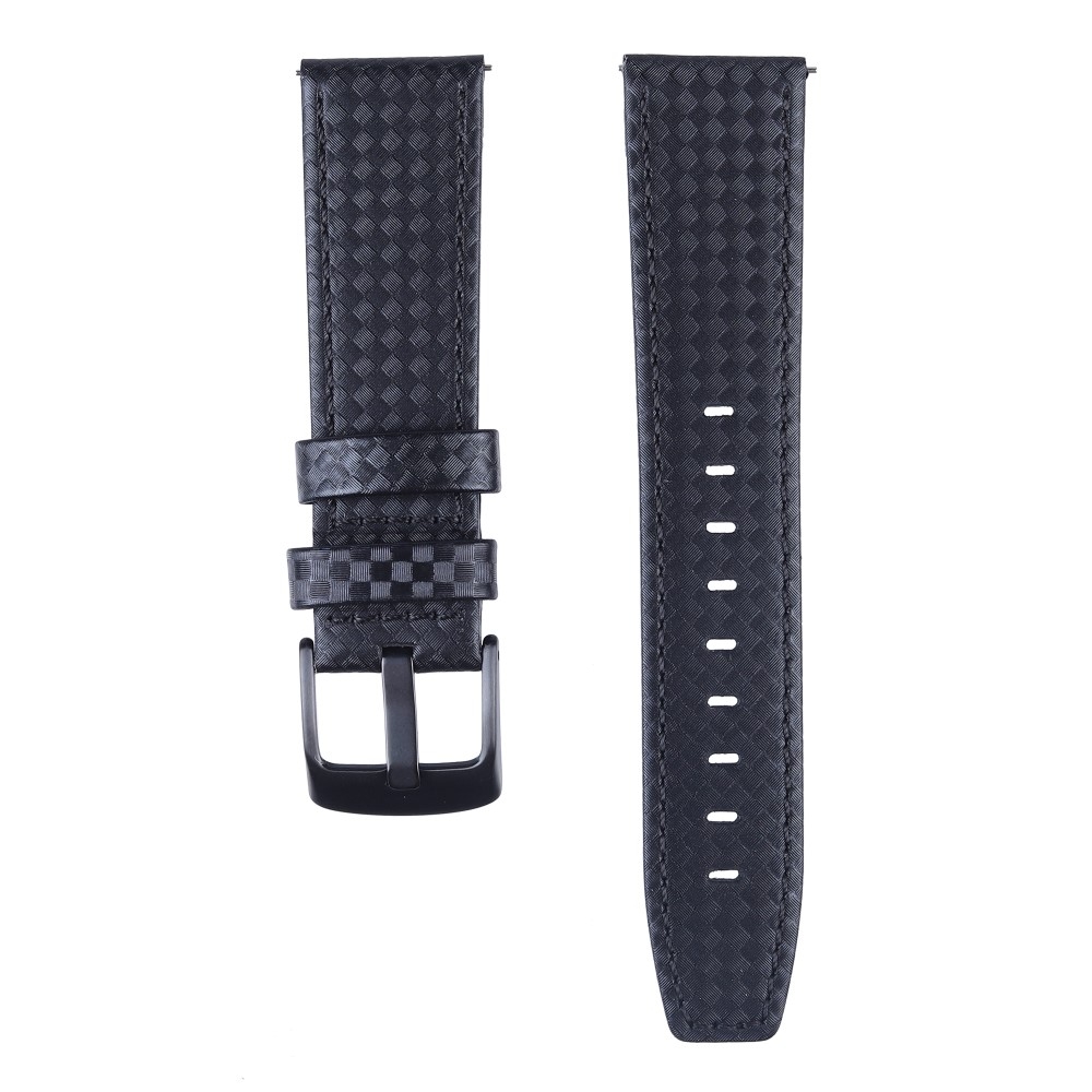(Gr. XL) Samsung Galaxy Watch 46mm / Gear S3 Classic / S3 Frontier Echtleder Armband im Carbon Look (Gelenkumfang 185-245 mm) - Schwarz