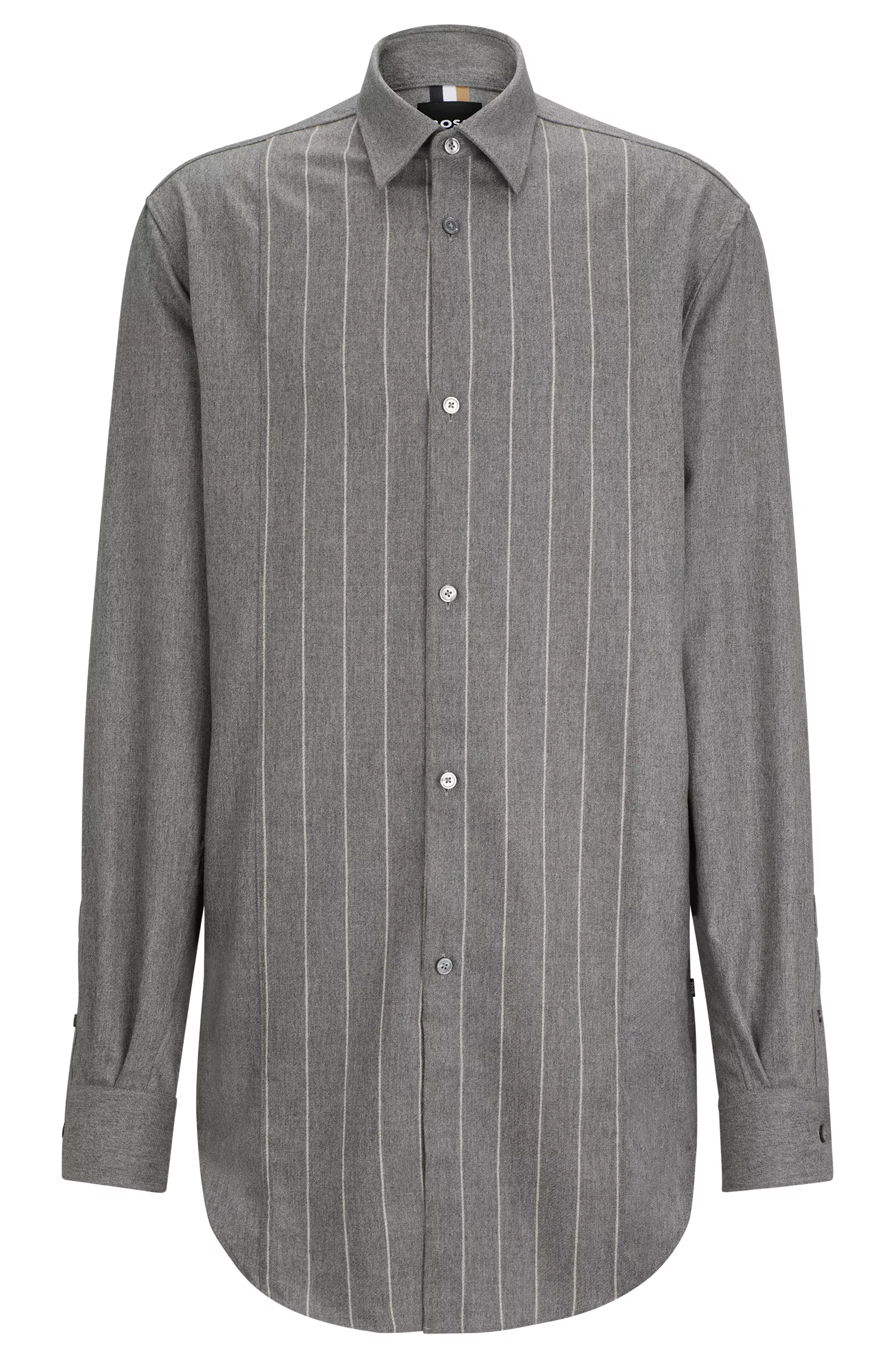Camisa BOSS preta unissex em flanela mesclada de lã e cashmere.
