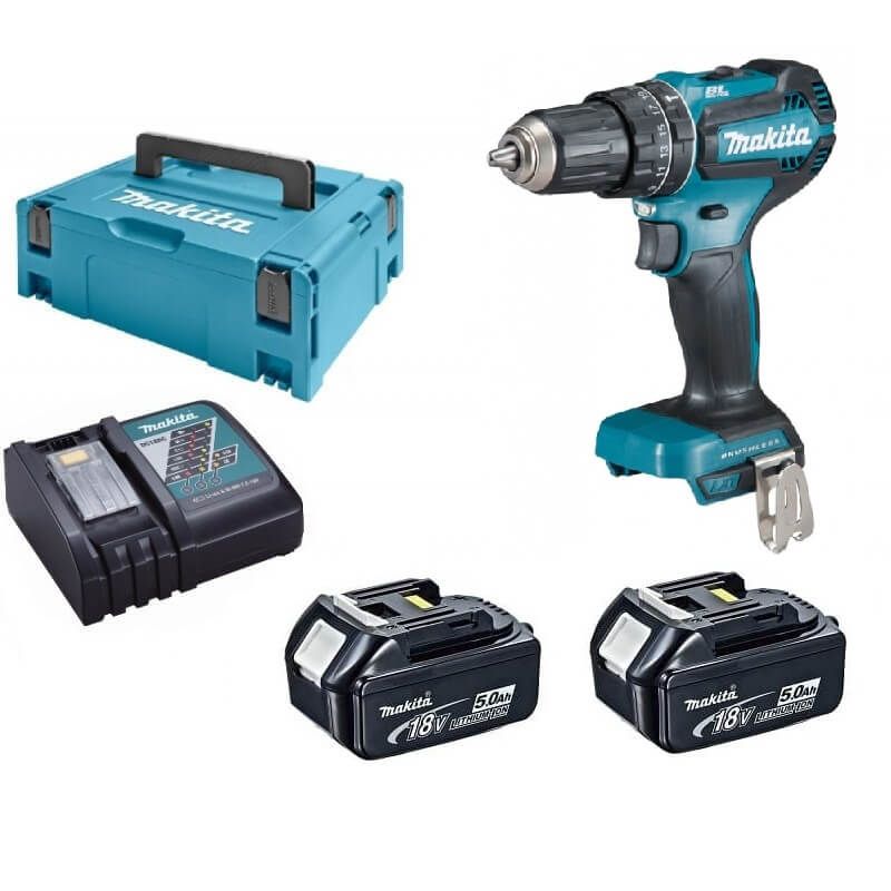 Makita DHP485RTJ 18V Li-ion accu klopboor-/schroefmachine set (2x5.0Ah) accu in Mbox - koolborstelloos