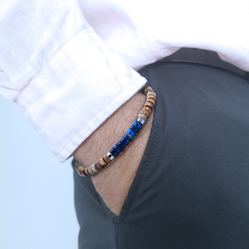 Bracelet Perles Heishi Lapis Lazuli Et Jaspe Paysage-enfant-12cm