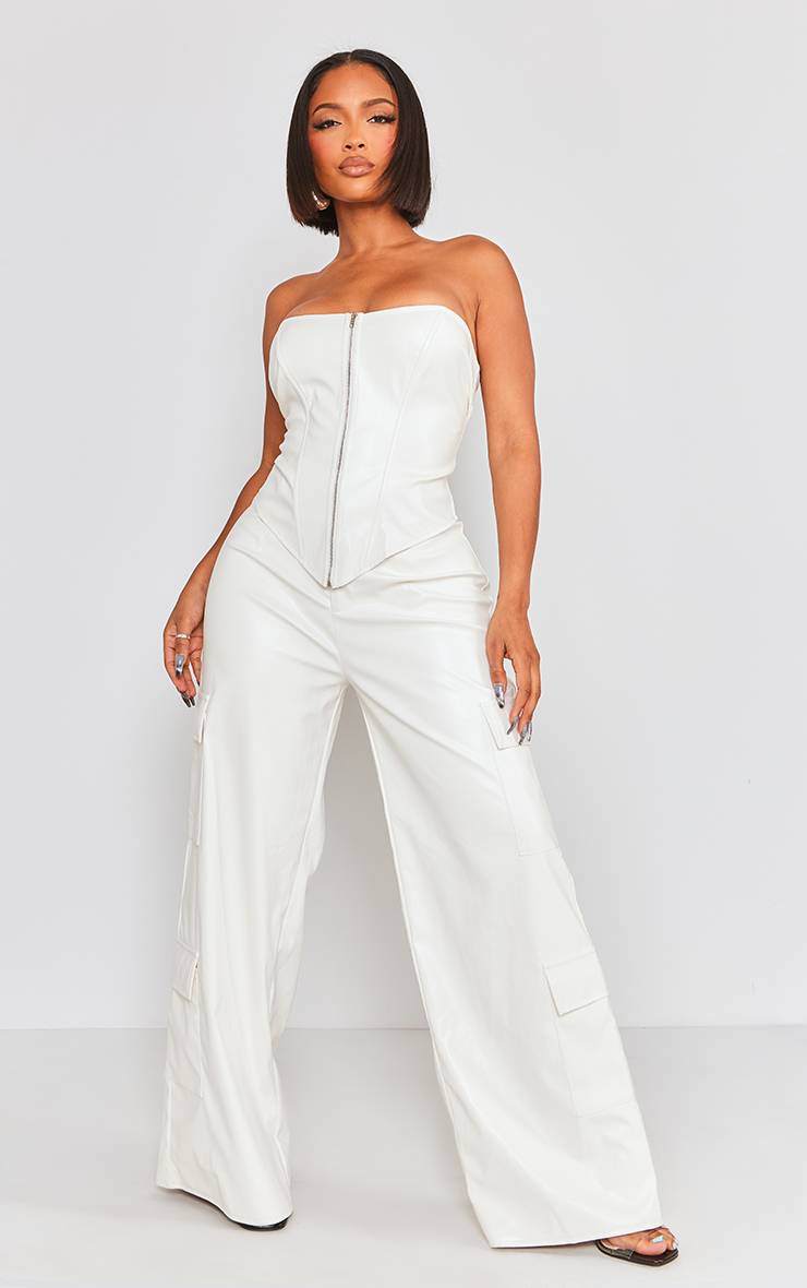 Blanc Pantalon Cargo Droit En Synthétiquecuir Shape