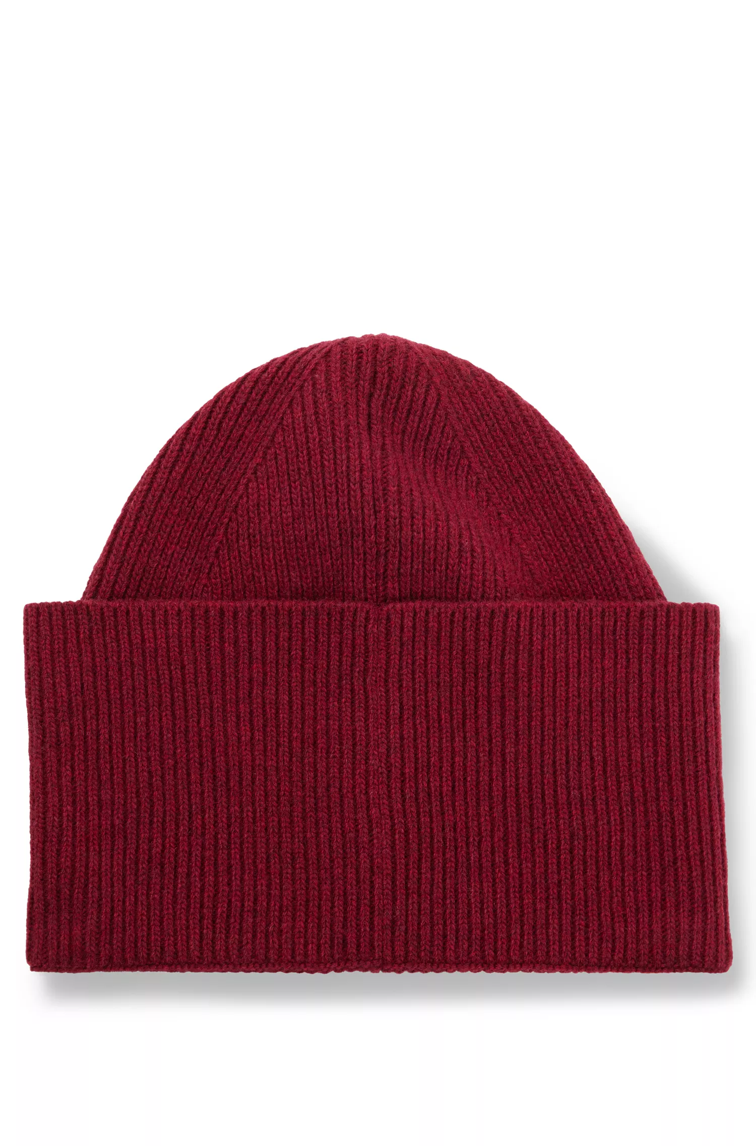 Gorro HUGO com etiqueta vermelha e logo em uma mistura de lã canelada.