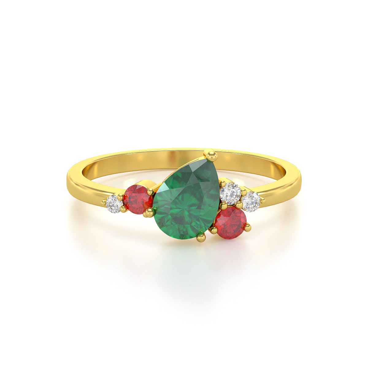 Bague ADEN Or 585 Jaune Emeraude Rubis et diamants 2.296grs