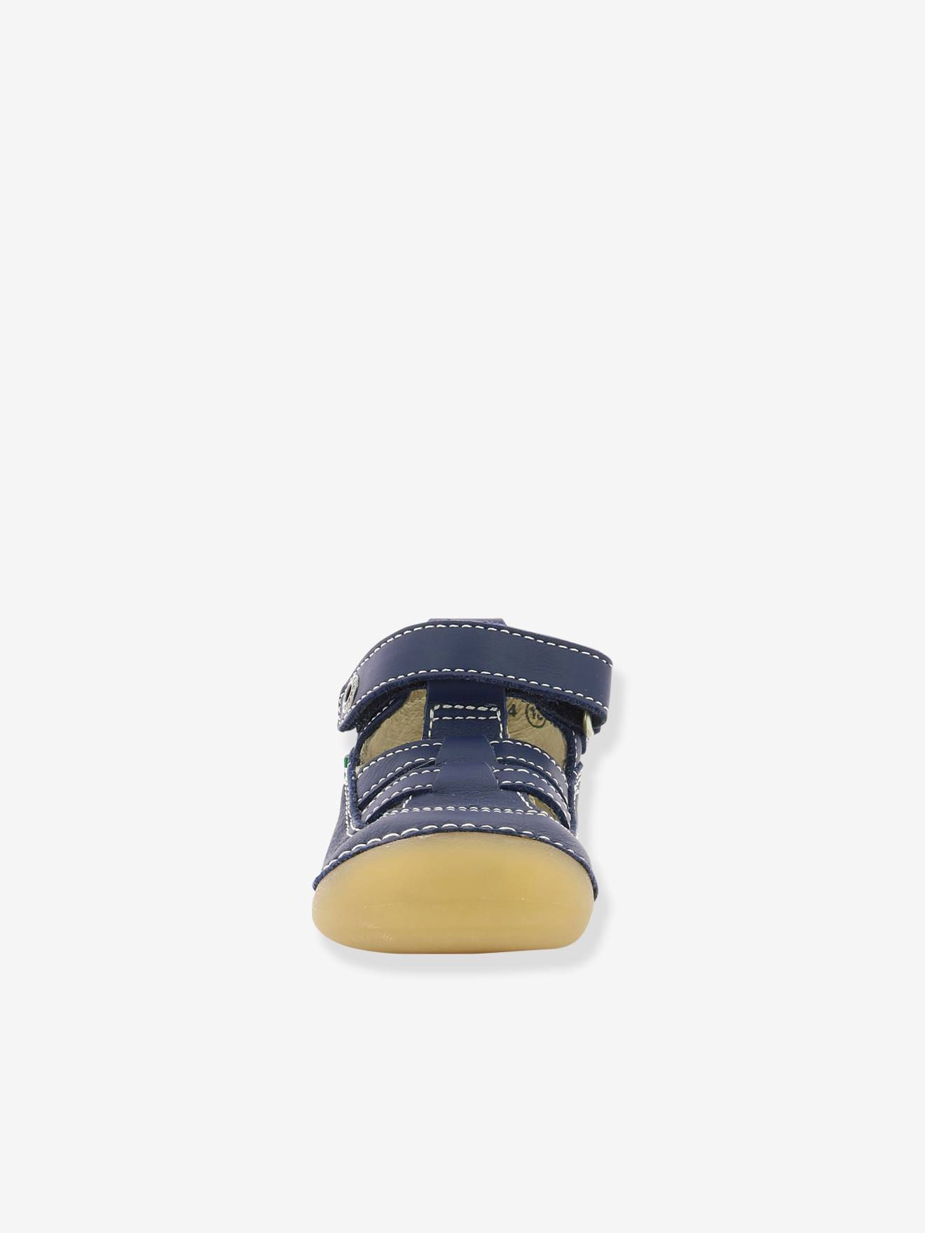 Sandálias de couro para bebê Sushy Original Softers KICKERS®, azul escuro liso