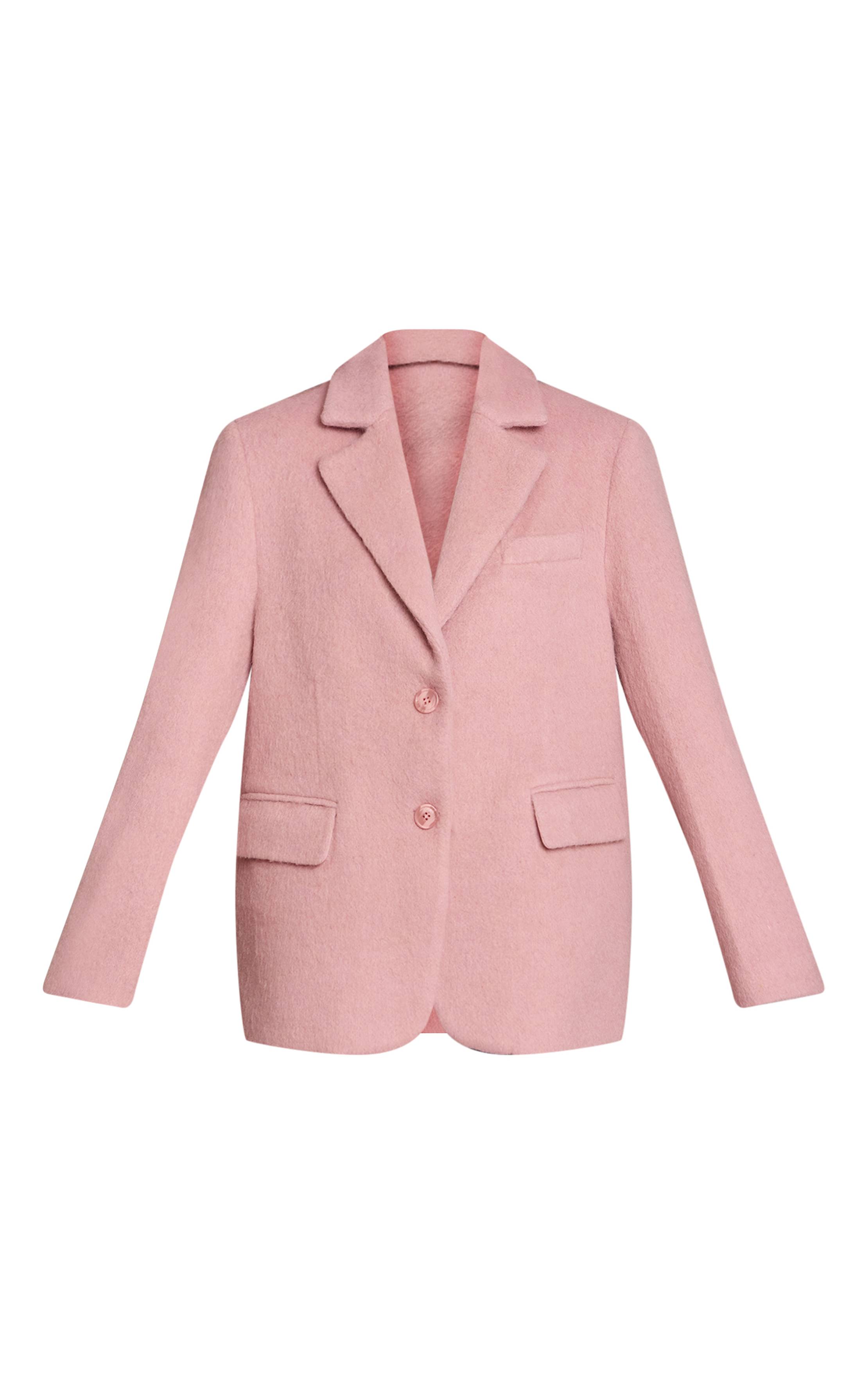 Rose Blazer Oversize Effet Laine Brossée
