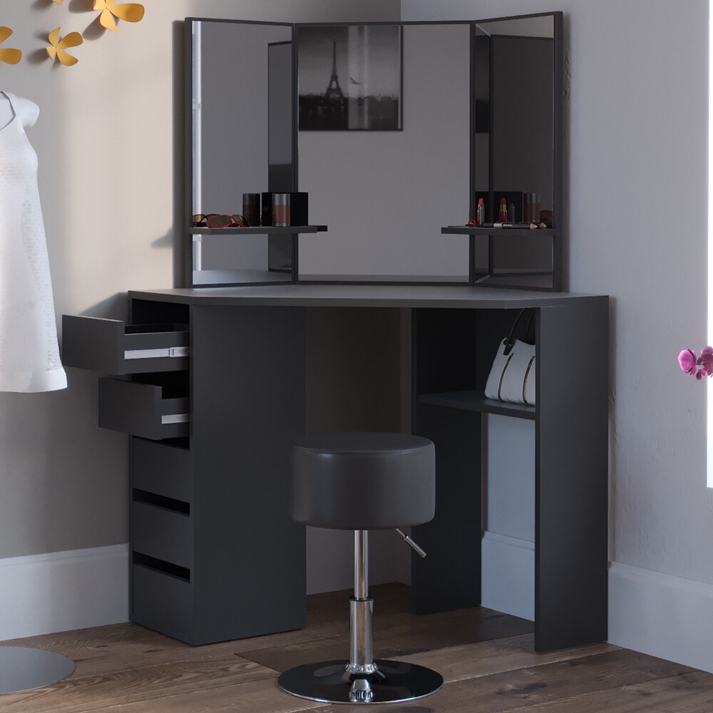 Vicco Schminktisch Arielle Frisiertisch Kommode Frisierkommode Spiegel Schwarz inklusive Hocker