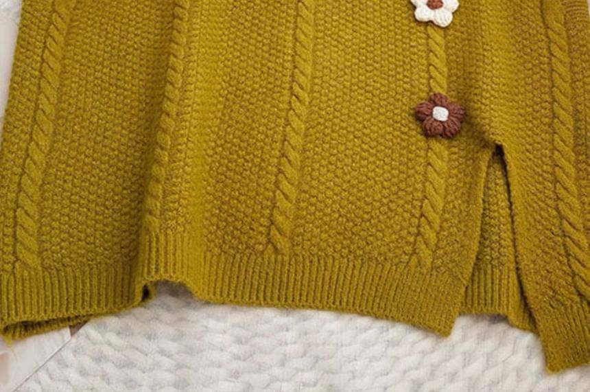 FR - V-hals bloemengebreid vest