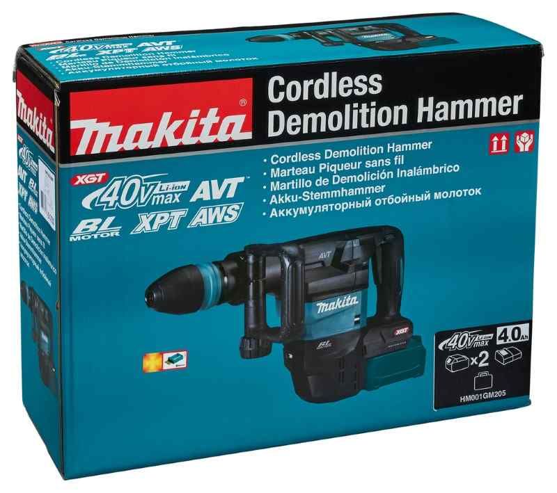 Makita HM001GM205 40V Max Breekhamer set (2x4.0Ah) in koffer met AWS zender