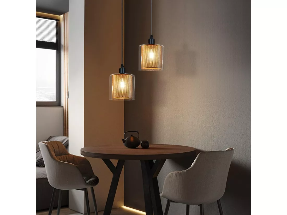 NETTLIFE Suspension vintage table à manger lampe suspendue - 1 ampoule E14 Max 40W rétro verre métal noir or industriel