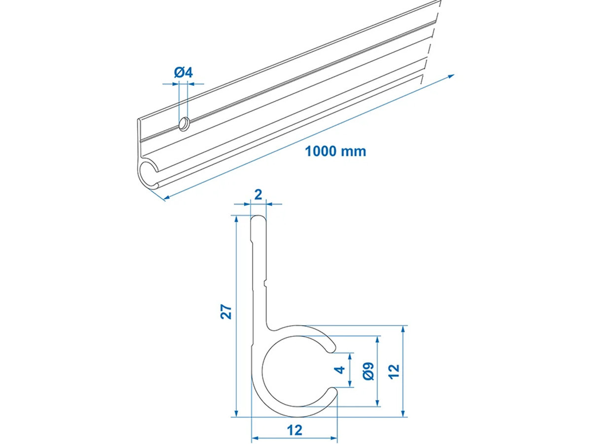 ProPlus 90° 100 cm aluminium tentrail - Black