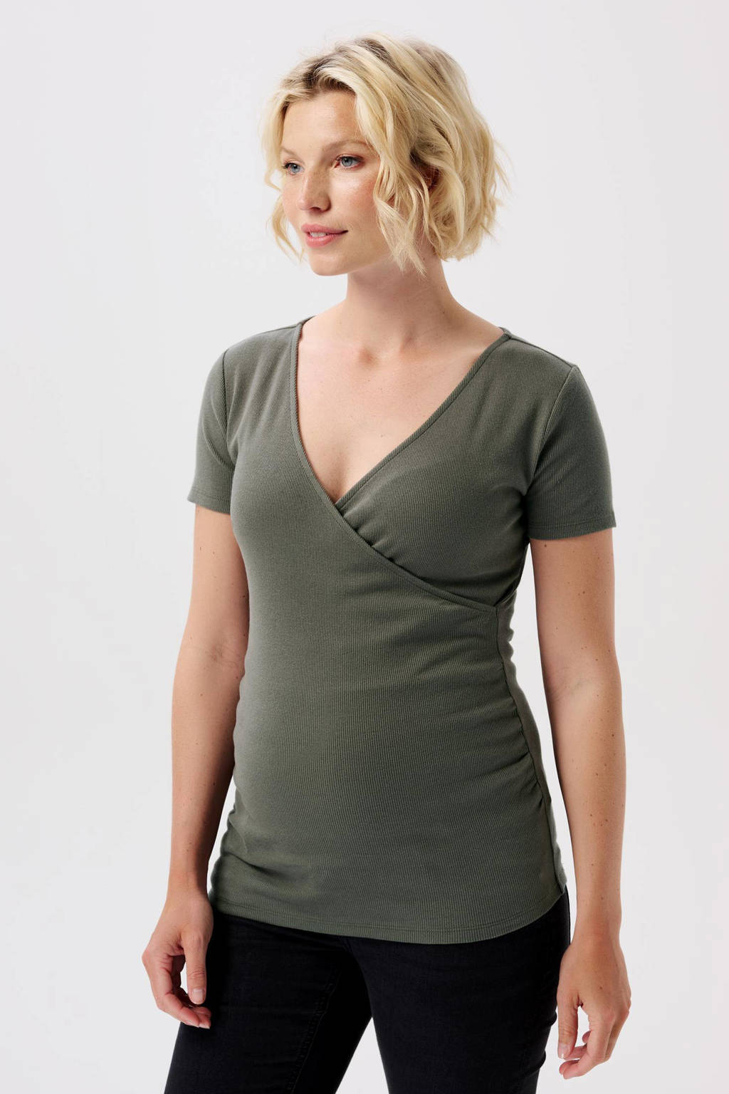 Noppies ribgebreid zwangerschapsshirt Sanson olijfgroen